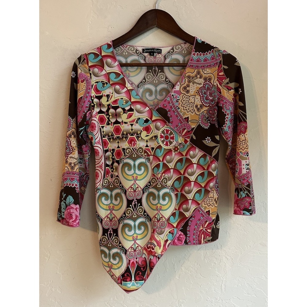 Vintage 90s Y2K Jessica Max Asymmetrical Fairy Grunge Top S Glitter Colorful